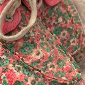 Sperry preppy pink/green sequin tie boat shoe 8M